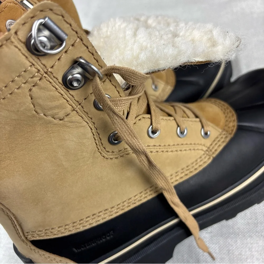 Sorel Tan and Black Lace-Up Rain & Snow Boots